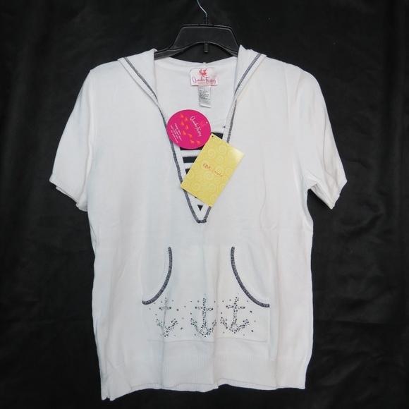 QVC Nautical L Sweater Hoodie Pockets Short Sleeve - Picture 3 of 6